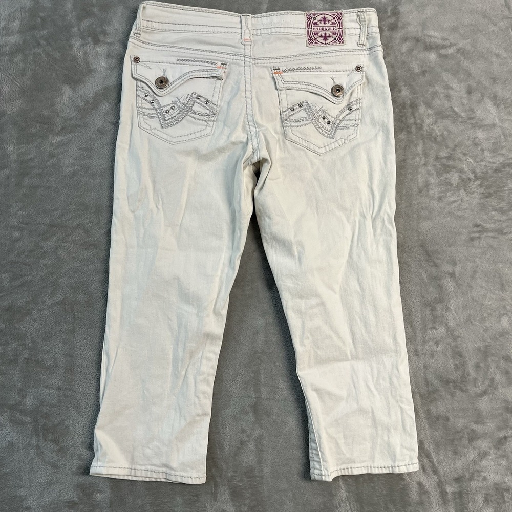 Hydraulic Gramercy Jeans Womens 7/8 White Cropped Capri Distressed Stretch